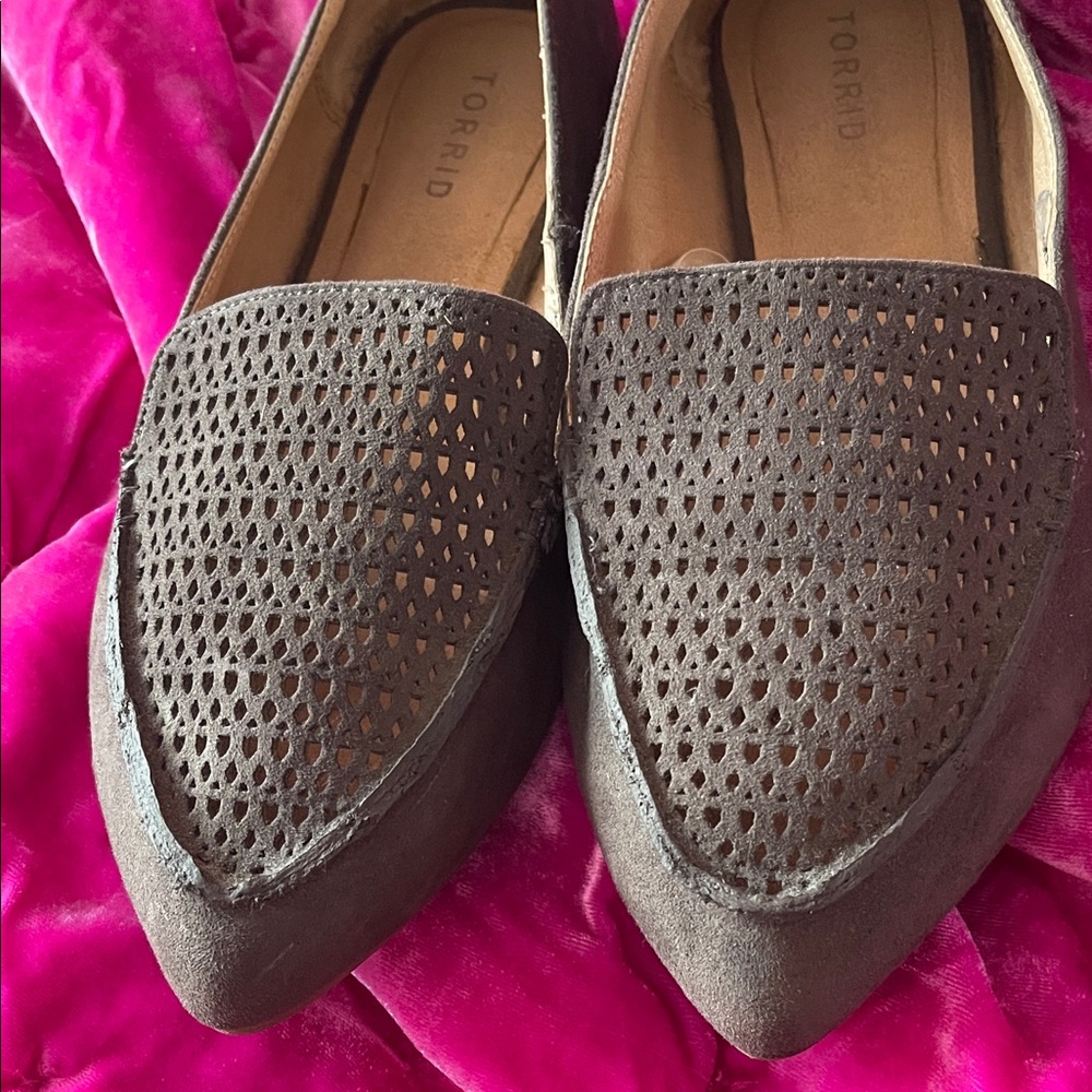 torrid Gray Perforated Pointed-Toe Slip-On Loafers